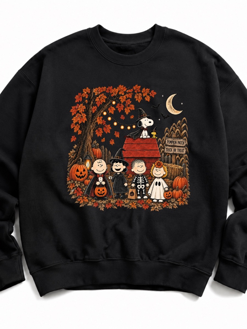 Black Halloween Peanuts Graphic Crewneck Sweatshirt